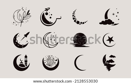 Set of simple moon line icons. Logo for dream, natural moon, mubarak, eid, childhood, moonlight, beach moon. Perfect for web apps and mobile. Royalty-Free Stock Photo #2128553030