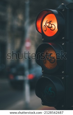 The red signal of traffic lights for bikes