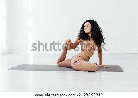 beautiful woman brunette yoga asana fitness stretching