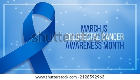 Colorectal Cancer Awareness Month concept. Banner template with blue ribbon and text. Vector illustration.