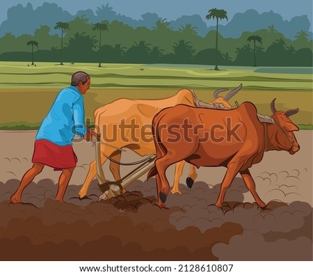 Indian farmer working in village agriculture Royalty-Free Stock Photo #2128610807