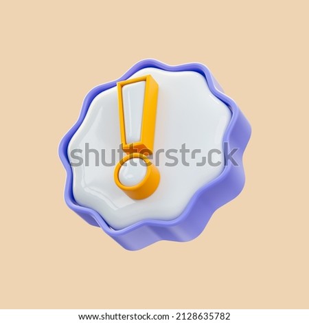 exclamation mark badge icon 3d render for attention or caution sign on alert danger problem