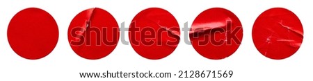 Red round paper sticker label set isolated on white background Royalty-Free Stock Photo #2128671569