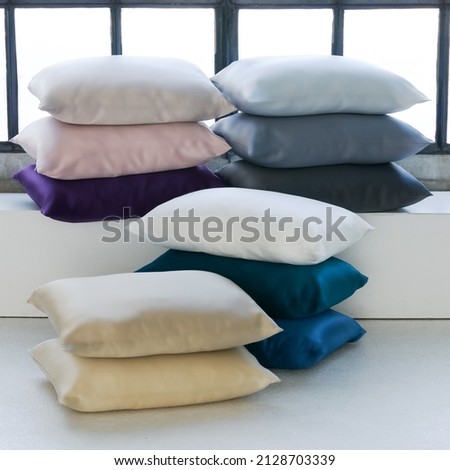 Silk Bed Pillowcase 100% Mulberry. silk fabric, products. pillows, pillowcases, bedding Royalty-Free Stock Photo #2128703339