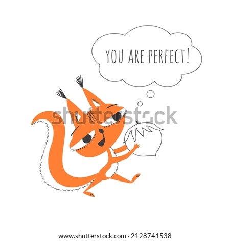 Squirrel in love. Vector cute illustration isolated on white background for prints about love, for children's prints, postcards