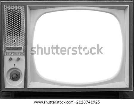 realistic retro television. white mock up. Old TV small screen with blank white space for mockup information. front view image.