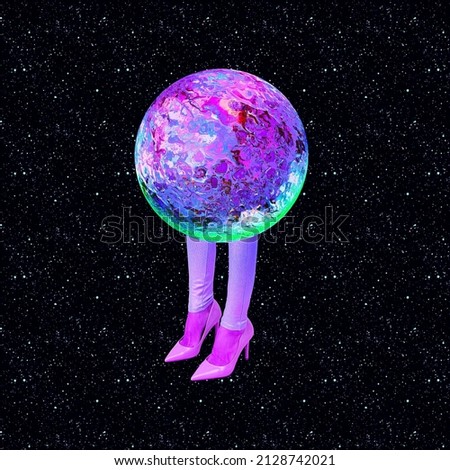 Contemporary digital collage art. Women's legs in a stylish cosmic space. Women power, ladies, communities, feminism concept. Royalty-Free Stock Photo #2128742021