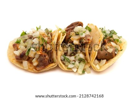 Three Buche Street Tacos on a White Background