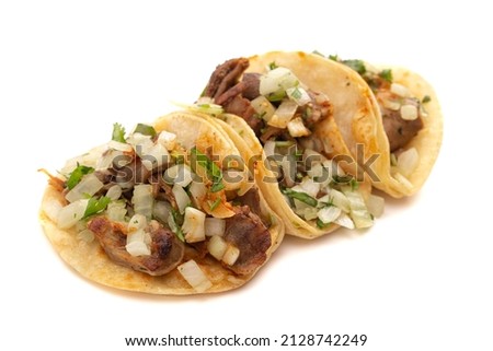 Three Buche Street Tacos Isolated on a White Background
