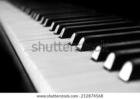 Close up of old piano keys