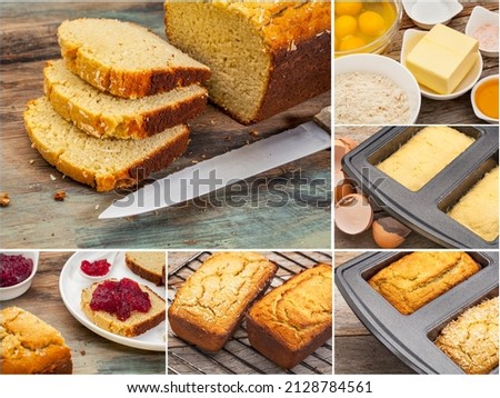 baking gluten free coconut flour bread - a sequence of pictures starting with ingredients and dough, all pictures copyright by the photographer
