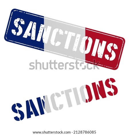 Sanctions sign in colors of national flag. Clip art set on white background. France