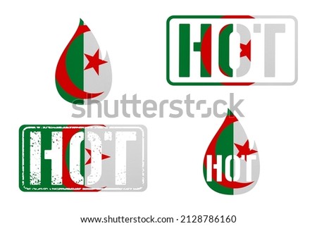 Hot News clip art in colors of national flag. Elements set on white background. Algeria