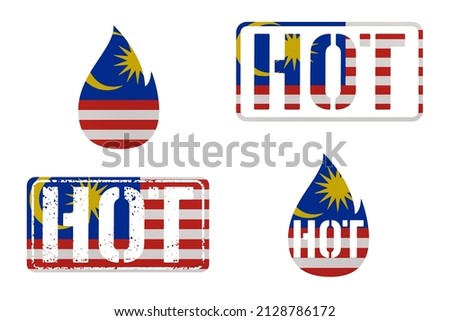Hot News clip art in colors of national flag. Elements set on white background. Malaysia