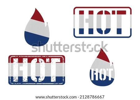 Hot News clip art in colors of national flag. Elements set on white background. Netherlands