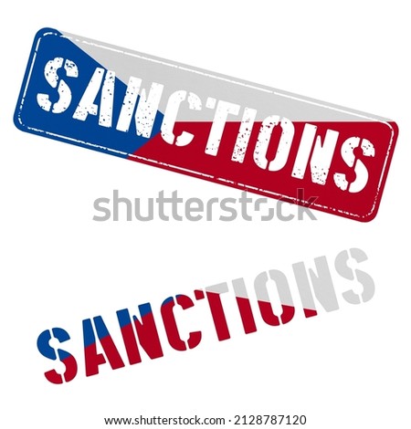 Sanctions sign in colors of national flag. Clip art set on white background. Czech Republic