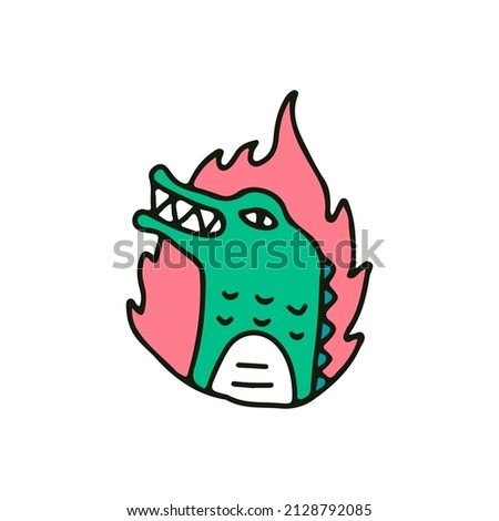 Crocodile on fire, illustration for t-shirt, sticker, or apparel merchandise. With doodle, retro, and cartoon style.