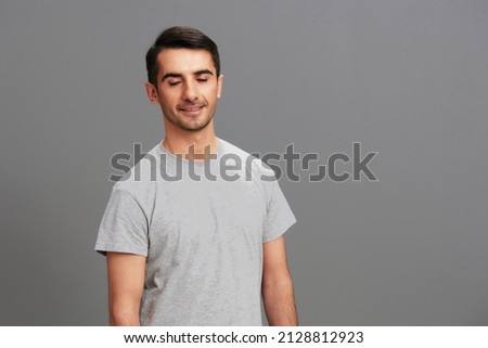 portrait man casual wear gray t-shirt fun fashion isolated background