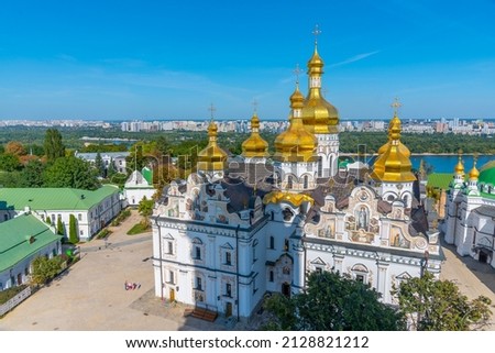 Aerial view of Uspensky sobor cathedral in Kiev, Ukraine