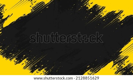 Abstract Geometric Yellow Frame Grunge Texture With Halftone Pattern Design In Black Background