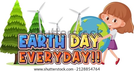 Earth Day Everyday logo banner with a girl holding earth globe illustration