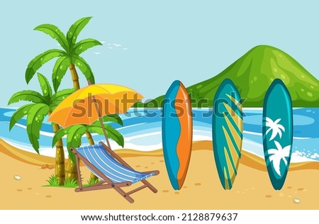 Sunny day the at beach scene illustration