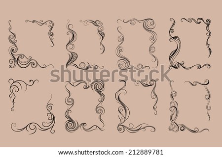 Vector frame and corners. Calligraphic design 