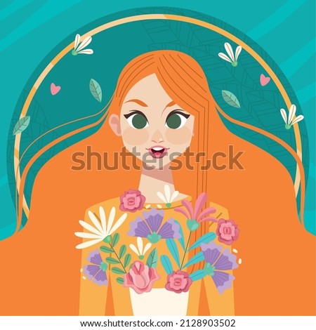 redhead young woman with bouquet Royalty-Free Stock Photo #2128903502