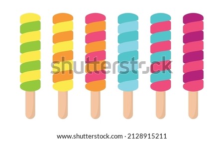 Fresh popsicle ice cream stick fruits vector for summer in strawberry mint grapes orange pineapple and melon taste flavor