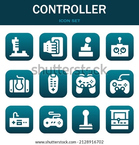 controller icon set. Vector thin line illustrations related with Joystick, Handheld and Joystick