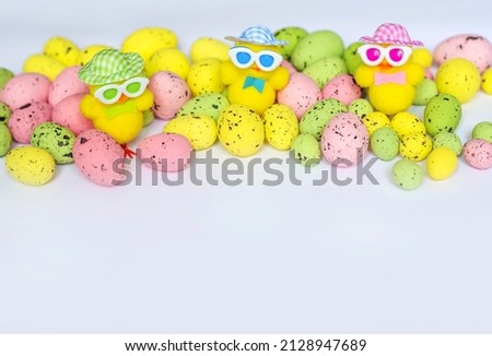 Easter Greeting Card with Colorful Easter Eggs on a White Background 
