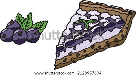 Illustration of a blackcurrant pie, and blackcurrant berries with mint, eps, ready for use. For your design