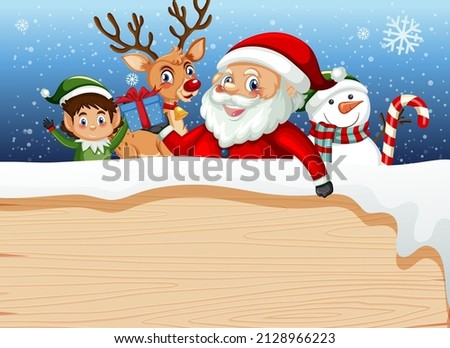 Empty banner in Christmas theme with Santa Claus and friends illustration