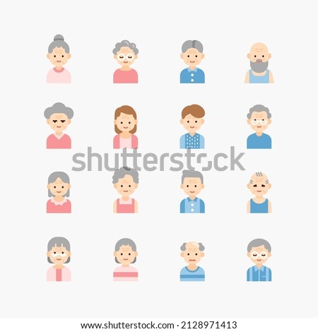 Bundle of Senior Elder women and men flat icons collection. simple  design vector