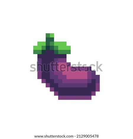 Eggplant pixel art icon. Vegetables isolated vector illustration. Design for stickers, logo, mobile app. Video game assets 80s 8-bit sprite sheet. Royalty-Free Stock Photo #2129005478