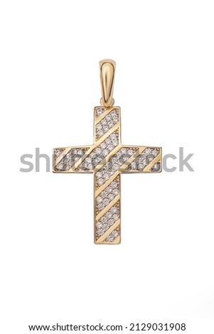 Gold pendant without chain. Jewelry isolated on white background close up