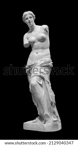 Plaster statue of Venus Milo. Beautiful woman Aphrodite sculpture solated on black background with clipping path