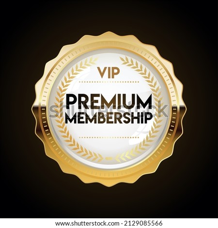 Vip premium membership golden badge on black background Royalty-Free Stock Photo #2129085566
