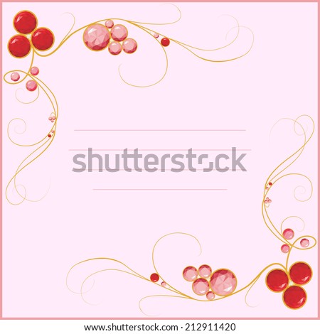 pink jewel frame for card with red gems and gold