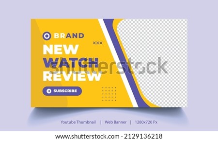 New watch review video thumbnail or web banner template. Editable promotion banner design Royalty-Free Stock Photo #2129136218