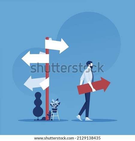Business decision making, career path or choose the right way to success concept, businessman choose the direction