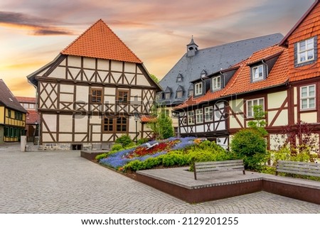 Architecture of old town with half-timbered houses in Wernigerode, Germany Royalty-Free Stock Photo #2129201255