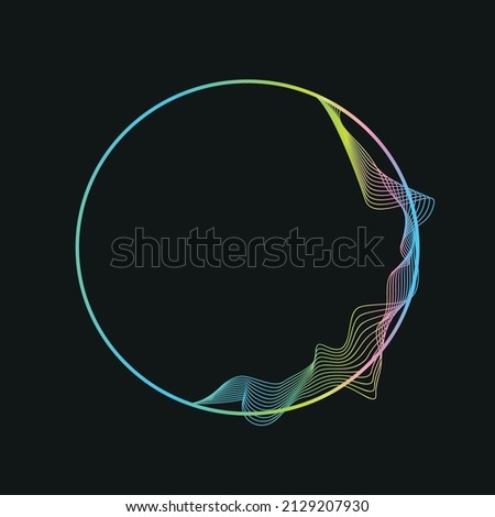 abstract circles lines wavy in round frame colorful rainbow on black background