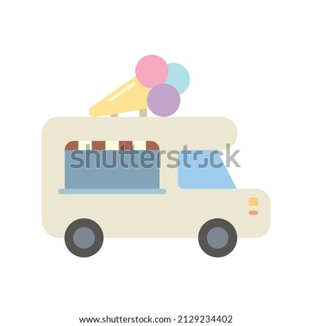 White Ice cream truck flat icon. Clipart cartoon illustration. Vector sign for mobile app and web sites. 