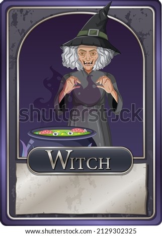 Old witch character game card template illustration