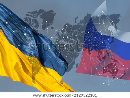 Flags of Russia and Ukraine. Russian-Ukrainian conflict.