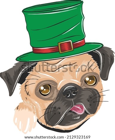 Cute Pug Dog Wears Green Hat In Leprechaun Costume