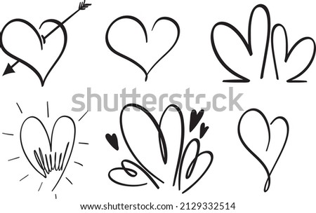 Set of different hand drawn hearts illustration