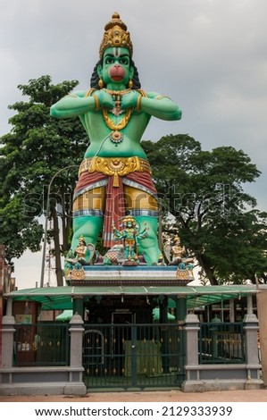 Entrance of Hanuman Temple with the Statue of Hanuman (Tugu Dewa Murugga) in Batu Caves, Selangor, Kuala Lumpur.