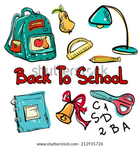 Back to school icon cartoon art drawing set isolated on a white background - raster version